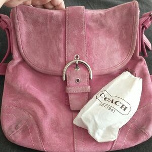 Coach Pink Suede Shoulder Bag with Buckle